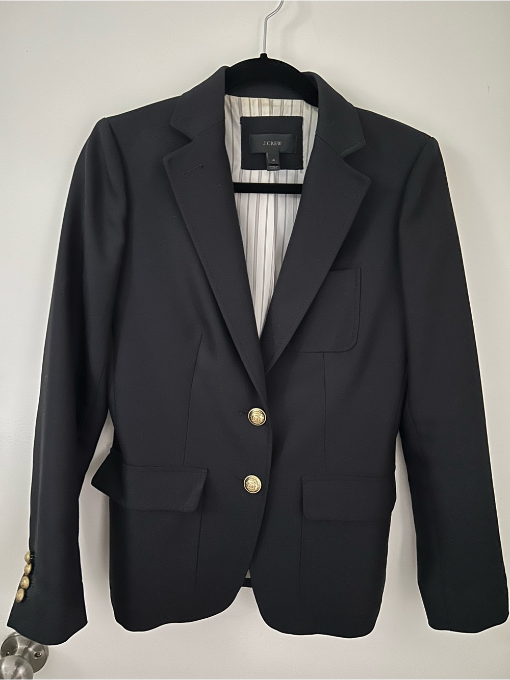 J. Crew Dark Navy Blazer with White Pinstripe Lining